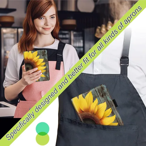 Miniatura 5 de RYUITHDJP Libros de servidor, libro ampliado de 9 x 5 pulgadas para camarera, libros de camarera con bolsillo con cremallera, diseño de girasol