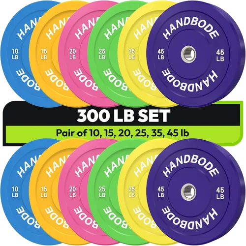 Miniatura 17 de HANDBODE Juego de discos de peso de 2 pulgadas de alto rebote, juego de discos olímpicos de 45/100/160/190/260/300 libras, juego de discos