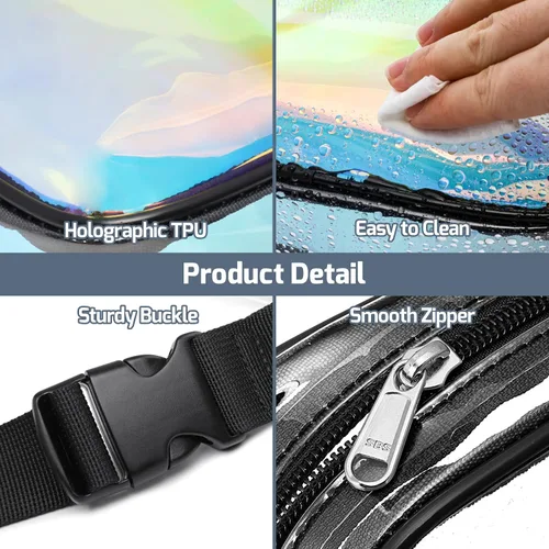 Miniatura 8 de Veckle Riñonera transparente aprobada para estadios, bolsa transparente para eventos en estadios, bolsa grande transparente para mujer, bolsa