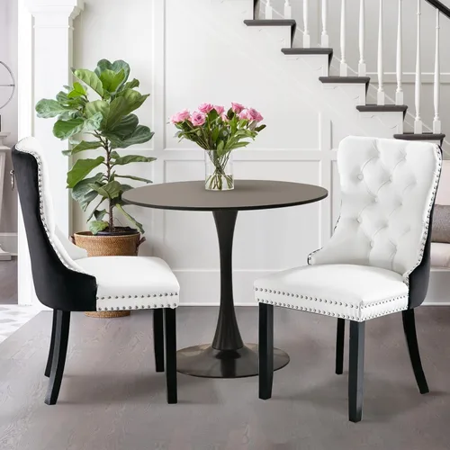 Miniatura 49 de Juego de 6 Sillas de Comedor Tapizadas de Terciopelo, Sillas Laterales de Cocina de Estilo Moderno con Ribete de Tachuelas y Patas de Madera, Anillo