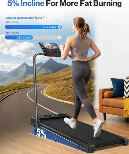 Miniatura 4 de COZYINN Caminadora plegable con inclinación, 320 libras de capacidad, compacta, con barra de asa, 2 en 1, cintas de correr portátiles 2 en 1