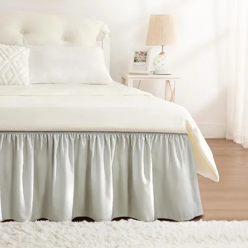 Miniatura 51 de Falda de cama RIMELA envoltura volante elástica que protege contra el polvo con color sólido, resistente a las arrugas y a la decoloración con Blanco