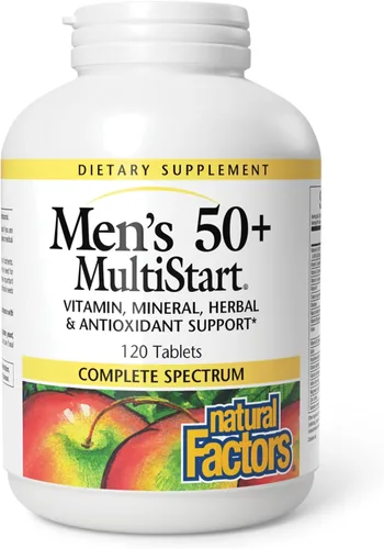 Natural Factors, Multivitamínico diario MultiStart 50+ para hombres, apoyo nutricional para la salud inmunológica y de próstata, 120 tabletas (60