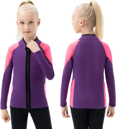 Trajes de neopreno para niños, 0.118 in, de manga larga, con cremallera frontal, para niños y niñas, para mantener el calor en deportes acuáticos,