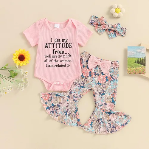 Miniatura 57 de Sejardin Ropa de verano para bebé y niña, recién nacida, manga corta, con letras, mameluco elástico con diadema