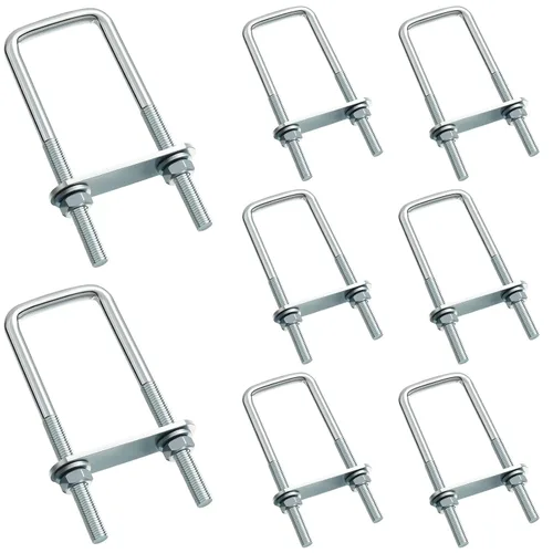 Miniatura 10 de Hotop Juego de 8 pernos cuadrados en U M8 de acero al carbono con tuercas, placa de marco, arandelas redondas para remolques de velero, tubo