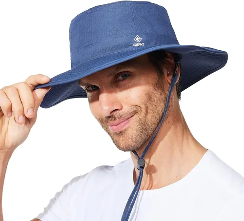 Miniatura 22 de Sombrero de pesca para hombre, sombrero de sol de ala ancha, protección UV SPF XL, XXL, tamaño grande, cabeza grande, senderismo, playa, safari
