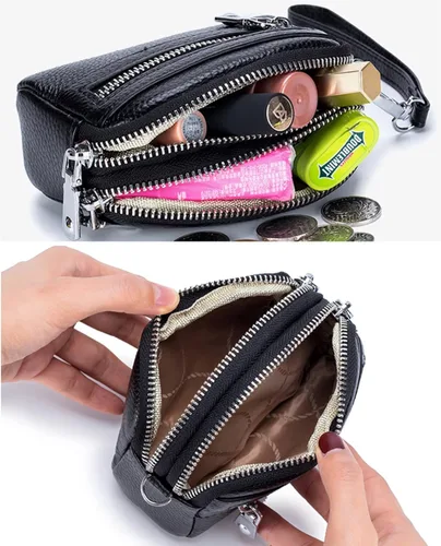 Miniatura 4 de Cartera de cuero genuino con correa para la muñeca, Negro