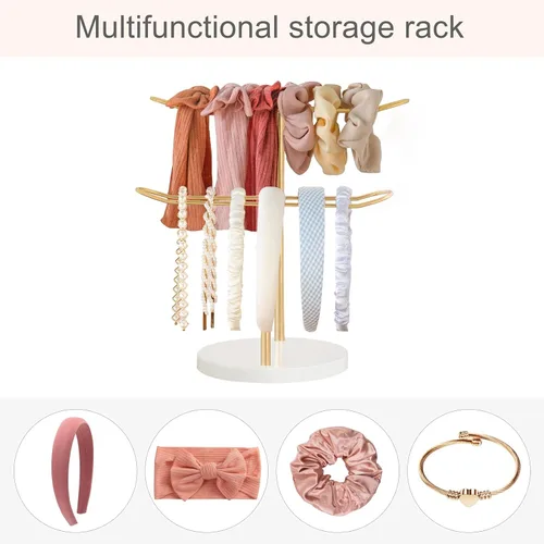 Miniatura 7 de Organizador con soporte para diademas Dahey de metal de 2 niveles, soporte de exhibición para aros para el pelo, organizador para diademas