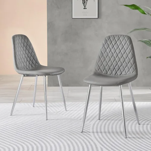 Miniatura 6 de Furniturebox - Juego de 2 sillas de comedor de piel sintética color gris elefante con patas plateadas