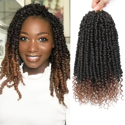 Miniatura 20 de 9 paquetes de cabello pretrenzado Passion Twist de 10 pulgadas, cabello de ganchillo Passion Twist con ombre marrón, trenzas de ganchillo bohemio