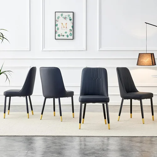 Miniatura 3 de Juego de 4 sillas de comedor modernas, juego de sillas de cocina de piel sintética, asiento tapizado acolchado grueso, sillas laterales negras sin