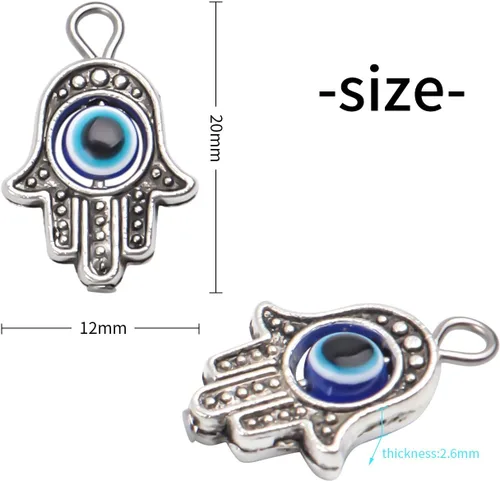 Miniatura 4 de Aylifu Dijes de marco de cuentas de mano Hamsa, 30 piezas de dije de mal de ojo Hamsa con símbolo de mano de Fátima para bricolaje, collar y pulsera