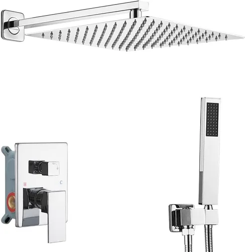 Miniatura 9 de Sistema de ducha dorado cepillado con cabezal de ducha de lluvia de alta presión de 20.3 cm, cabezal de ducha de mano, juego combinado de Oro