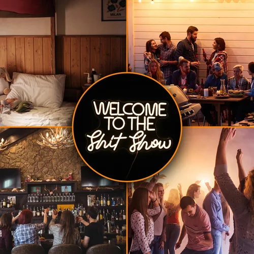 Miniatura 6 de Letrero de neón con texto en inglés "Welcome To The Show", luces LED de neón divertidas, regulables, alimentadas por USB, de 16.5 x 11 pulgadas