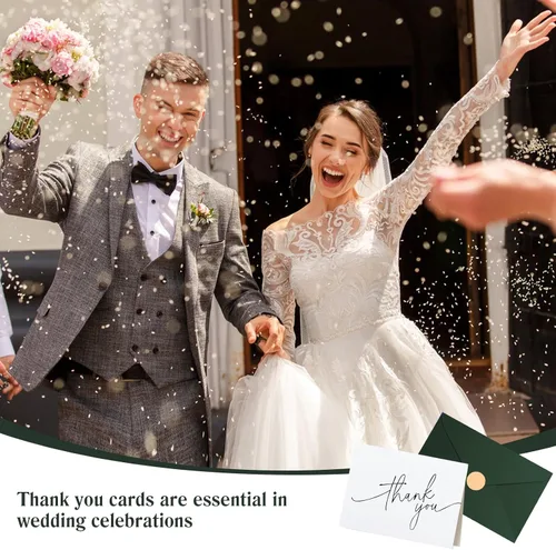Miniatura 6 de Goefun 144 tarjetas de agradecimiento con sobres, paquete a granel de 4x6, notas en blanco verdes con diseños elegantes, perfectas para bodas, baby