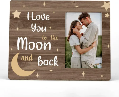 FONDCANYON Marco de fotos I Love You To The Moon And Back, marcos de fotos de amor para parejas, regalos de boda de San Valentín para novia, novio,