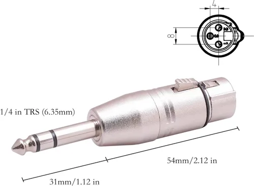 Miniatura 2 de Paquete de 4 adaptadores 1/4 a XLR, TRS a XLR de 1/4 pulgadas (2 pares), 2 piezas macho a macho y 2 piezas macho a hembra, equilibrado de cuarto