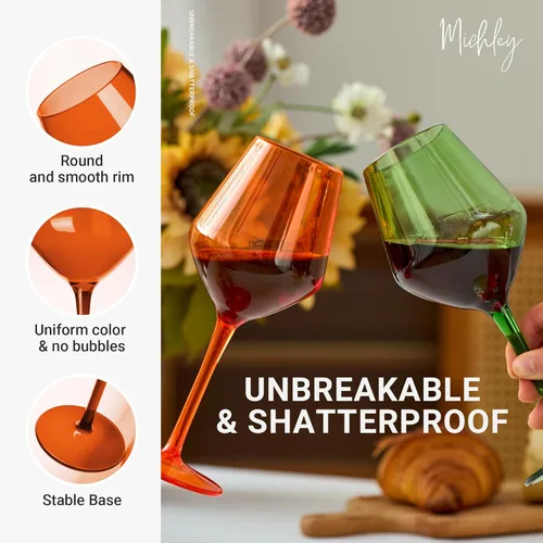 Miniatura 3 de MICHLEY Juego de 6 copas de vino de colores de tallo largo, color rojo y blanco, cristalería de plástico de tritán, regalo de 15 onzas para fiestas
