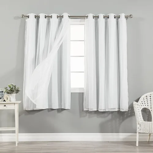 Miniatura 20 de Best Home Fashion Mix and Match - Juego de 4 cortinas de tul transparente y opacas, con ojales de acero inoxidable y níquel Rosa empolvado