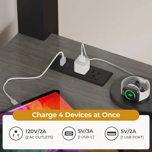 Miniatura 7 de ADORNEVE Cama tipo loft de tamaño individual con escritorio y 8 cajones de almacenamiento, cama alta de metal individual con luces LED y estación