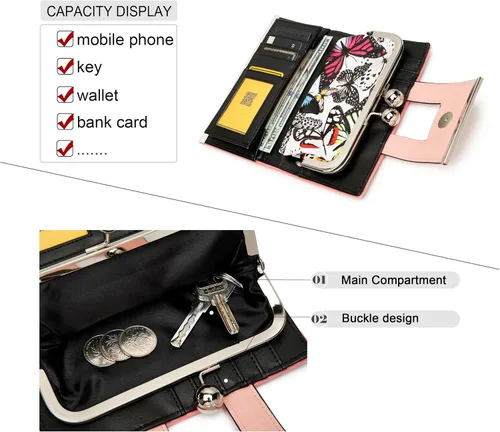 Miniatura 4 de Cartera de cuero para mujer de gran capacidad, cartera larga de gran capacidad, con ranuras para 10 tarjetas y clips