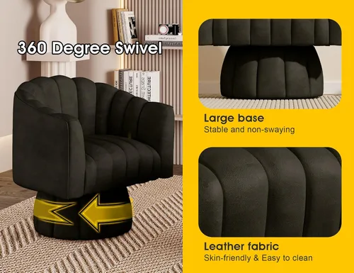 Miniatura 6 de Dewhut Silla giratoria decorativa, silla giratoria de 360° con reposabrazos, tapizada de piel sintética, sofá individual, silla de lectura para sala