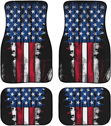 Amzbeauty Tapetes de suelo de bandera estadounidense para autos, tapetes delanteros y traseros resistentes con respaldo de goma, almohadillas