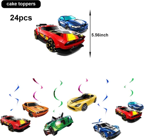 Miniatura 2 de 24 piezas de decoración de fiesta de remolinos colgantes de carreras, suministros de fiesta de autos calientes, adecuados para suministros