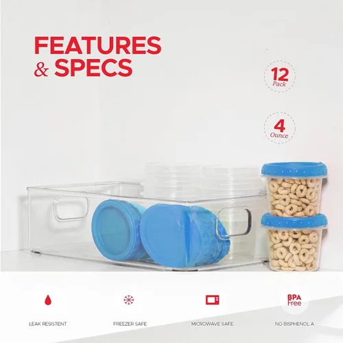 Miniatura 3 de Tafura Recipientes pequeños de 4 onzas con tapas (paquete de 12) recipientes para aperitivos con tapas giratorias Almacenamiento de condimentos