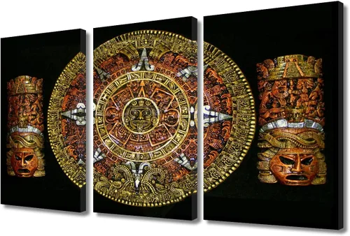 Miniatura 28 de Arte de pared de 3 piezas, pintura en lienzo del Día de los Muertos, Bailarín azteca, impresión sobre lienzo, festival mexicano, obra de arte