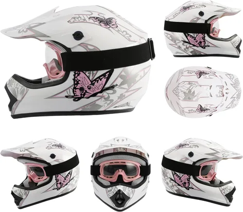 Miniatura 8 de TCT-MOTORPARTS - Casco para niñas con mariposa rosa, aprobado por el DOT, para motocross, ATV, fuera de pista o moto, de cara completa, incluye