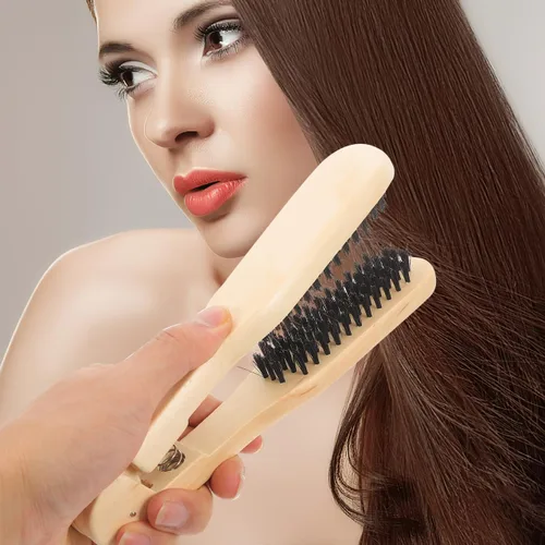 Miniatura 6 de Healifty Peine alisador de pelo de madera de 8.66 pulgadas, diseño de doble cepillo, alisador de pelo antiestático para un peinado suave