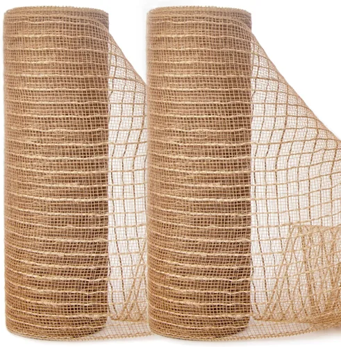 Ribbli 2 rollos de cinta de malla de arpillera, 10 pulgadas x 30 pies (10 yardas) cada rollo, natural con yute, para usar en guirnaldas y decoración