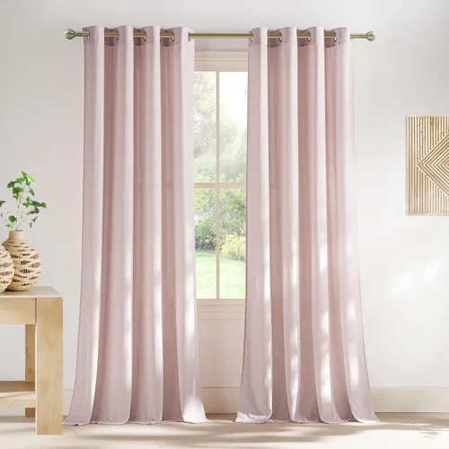 Miniatura 99 de NICETOWN Cortinas de lino natural con textura de lino para dormitorio, mezcla de lino rústica con ojales en la parte superior, semitransparentes