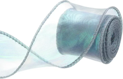 Miniatura 37 de MECCANIXITY - Cinta de organza con cable de 1 1/2" de ancho, brillante, transparente, con brillo irisado en tonos pastel, cinta de gasa para Beige