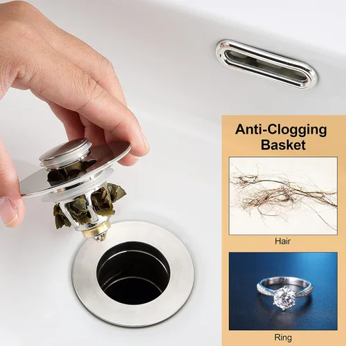 Miniatura 7 de Tapón de drenaje para fregadero de baño para orificios de drenaje estándar de 1.1 a 1.5 pulgadas, tapones de fregadero emergentes, filtro de drenaje