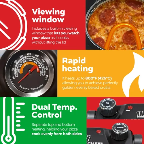 Miniatura 3 de MisterChef Horno eléctrico de pizza para interiores, horno de pizza de encimera de 12 pulgadas, calentamiento rápido de hasta 800 °F, máquina