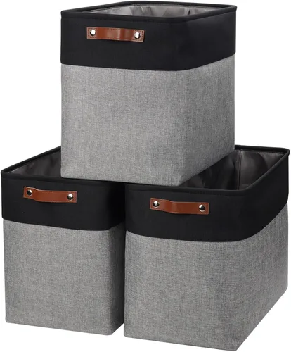 Miniatura 30 de Bagnizer 13x13 Cajas de almacenamiento cúbicas, caja de almacenamiento plegable de tela, paquete de 4 cestas de armario con asas para organizar
