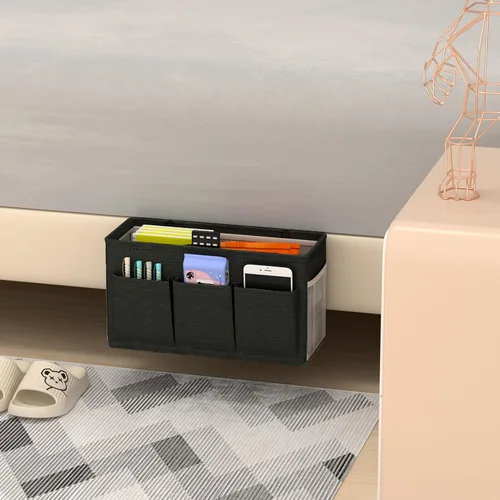 Miniatura 6 de Edudif Organizador de cabecera de cama de doble propósito, organizador de mesita de noche con 6 bolsillos, organizador de cama versátil con solución