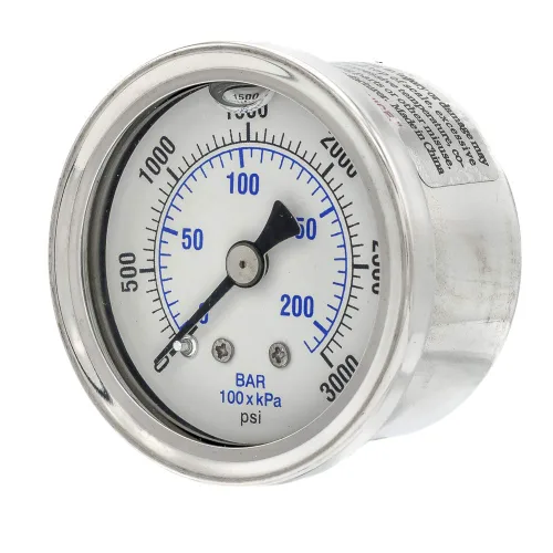 Paquete de 2 manómetros de presión de montaje trasero central relleno de líquido con dial de 1.5 pulgadas, 0-3000 PSI, conexión NPT macho de 1/8
