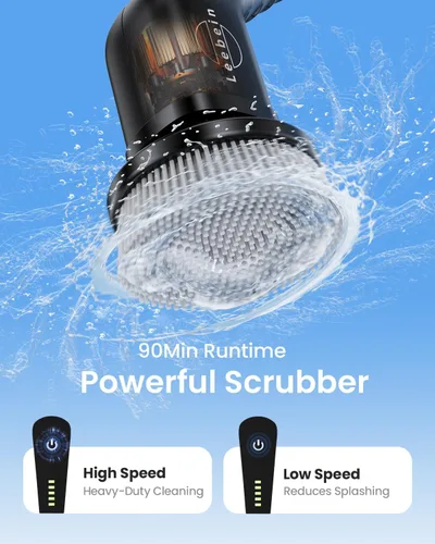 Miniatura 2 de Leebein Limpiador eléctrico giratorio, cepillo de limpieza inalámbrico con 8 cabezales de cepillo reemplazables, limpiador eléctrico para bañera