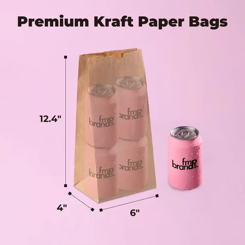 Miniatura 2 de FMP Brands Paquete de 200 bolsas de almuerzo de papel marrón de 8 libras, 12.4 x 6 x 4 pulgadas, bolsas de papel kraft de alta calidad a granel