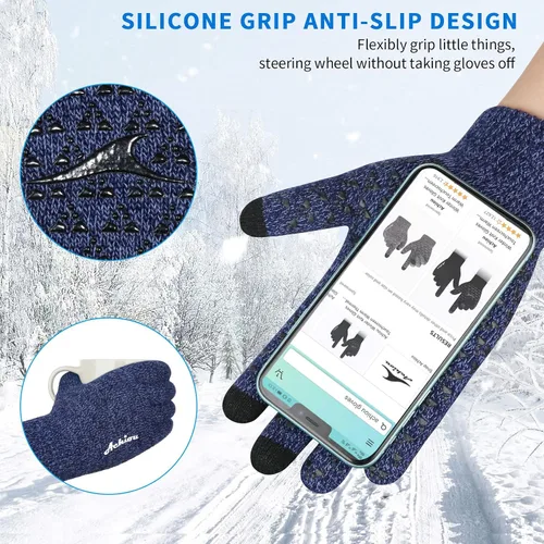 Miniatura 22 de Achiou Guantes de invierno para hombres y mujeres, guantes para pantalla táctil, gel de silicona antideslizante grueso mejorado, forro térmico