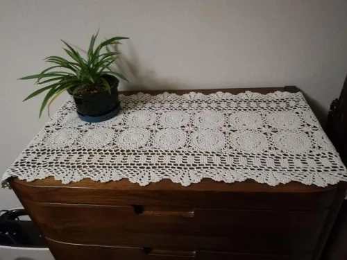 Miniatura 6 de Camino de mesa de encaje de ganchillo hecho a mano, de algodón, ovalado, tapete, tocador, bufanda, decoración, 15 x 27 pulgadas, beige