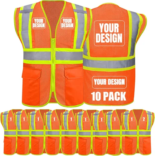 Miniatura 46 de BeautyWill Chaleco de seguridad personalizado Logo Clase 2 Chaleco reflectante de alta visibilidad con bolsillos Ropa de trabajo de construcción