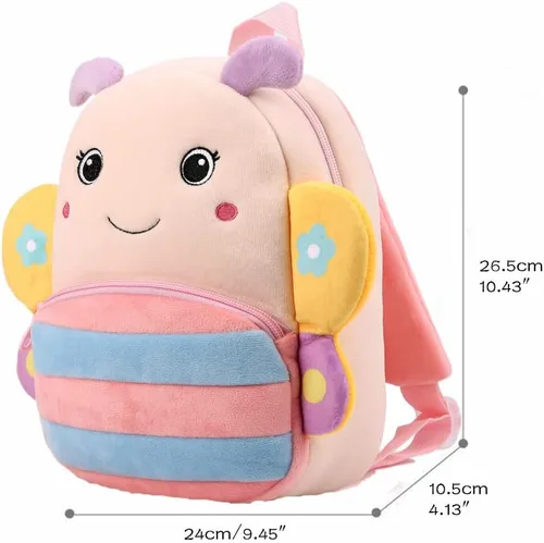 Miniatura 2 de Mochila pequeña para niños y niñas, linda mochila pequeña de dibujos animados de animales de felpa suave para niños de 2 a 6 años, Mariposa-h Rosa