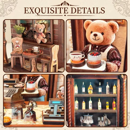 Miniatura 6 de Kit de rincón de libros, kit de casa de muñecas en miniatura para adultos, pastelería de panadería, kit de construcción de mini casa con LED, kit