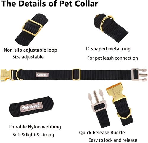 Miniatura 4 de Collar de perro de nailon de Babole Pet - Collares ajustables de cinturilla suave de nailon negro para perros pequeños, medianos y grandes, collar