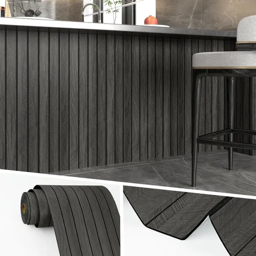 Wallercity Paneles de madera 3D gris/negro para paredes, paneles de pared de listones de madera autoadhesivos para dormitorio, baño, panel de pared